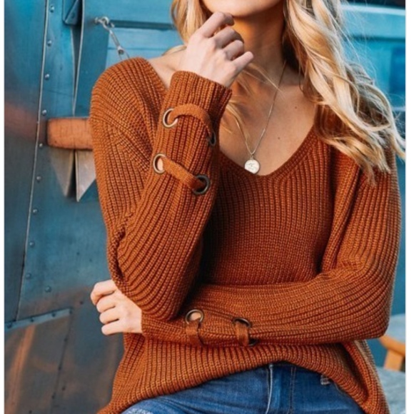 V Neck Slouchy Knitted Sweater - Picture 3 of 6